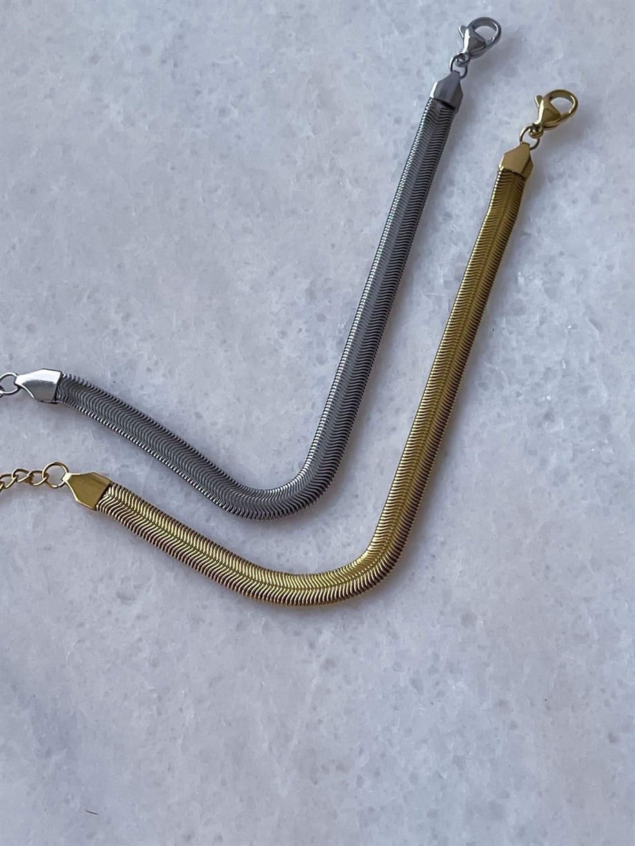 Çelik Gümüş Renk Snake Bileklik (22 Cm)