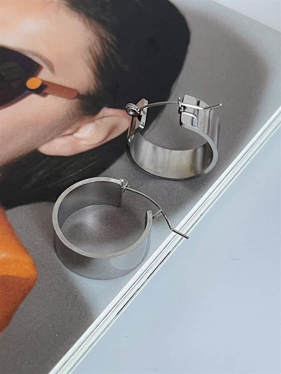 Çelik Gümüş Renk Steel Halkan Küpe (2.40 Cm)
