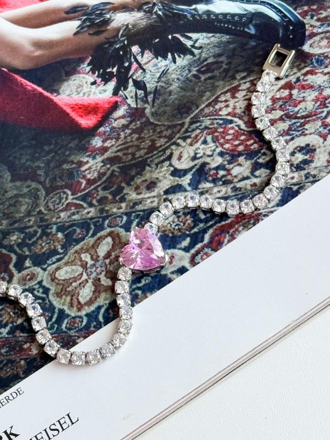 Çelik Gümüş Renk Su Yolu Pembe Kalp Prenses Bileklik (22 Cm)