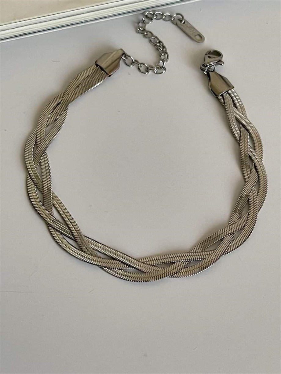 Çelik Gümüş Renk Üçlü İtalyan Zincir Örgü Bileklik (22 Cm)