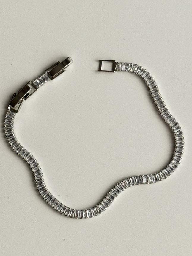 Çelik Gümüş Renk Valeria Küçük Baget Taşlı Bileklik (19 Cm)