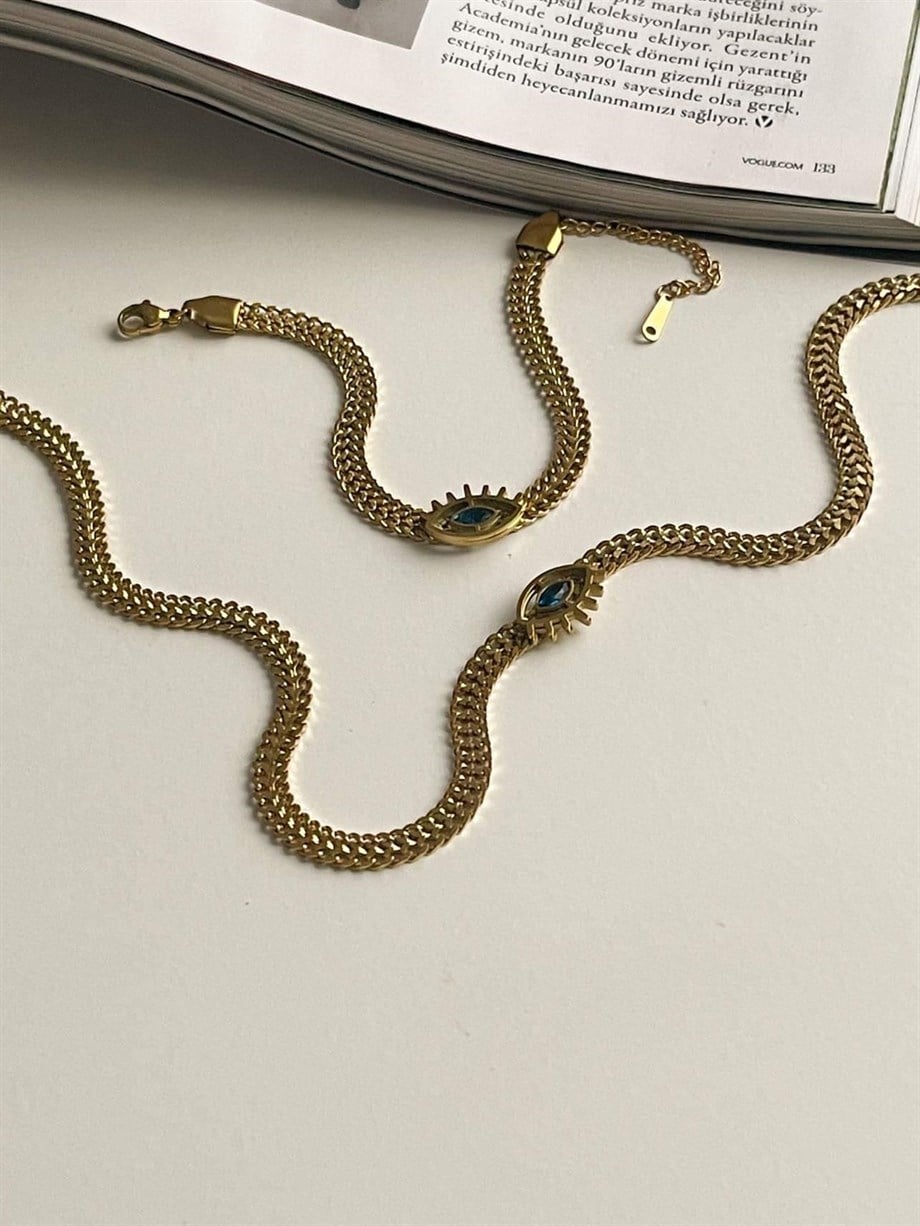 Çelik Hasır Örgü Göz Detaylı Kolye (44 Cm)