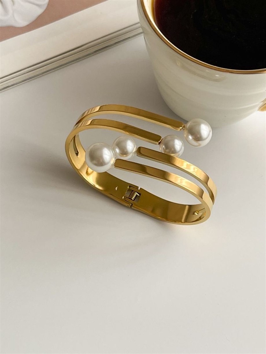 Çelik İkili İncili Kelepçe Bileklik 