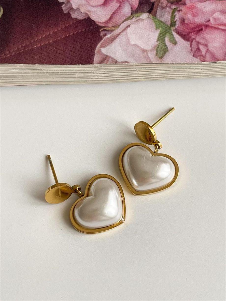 Çelik İncili Kalp Küpe (2 Cm)
