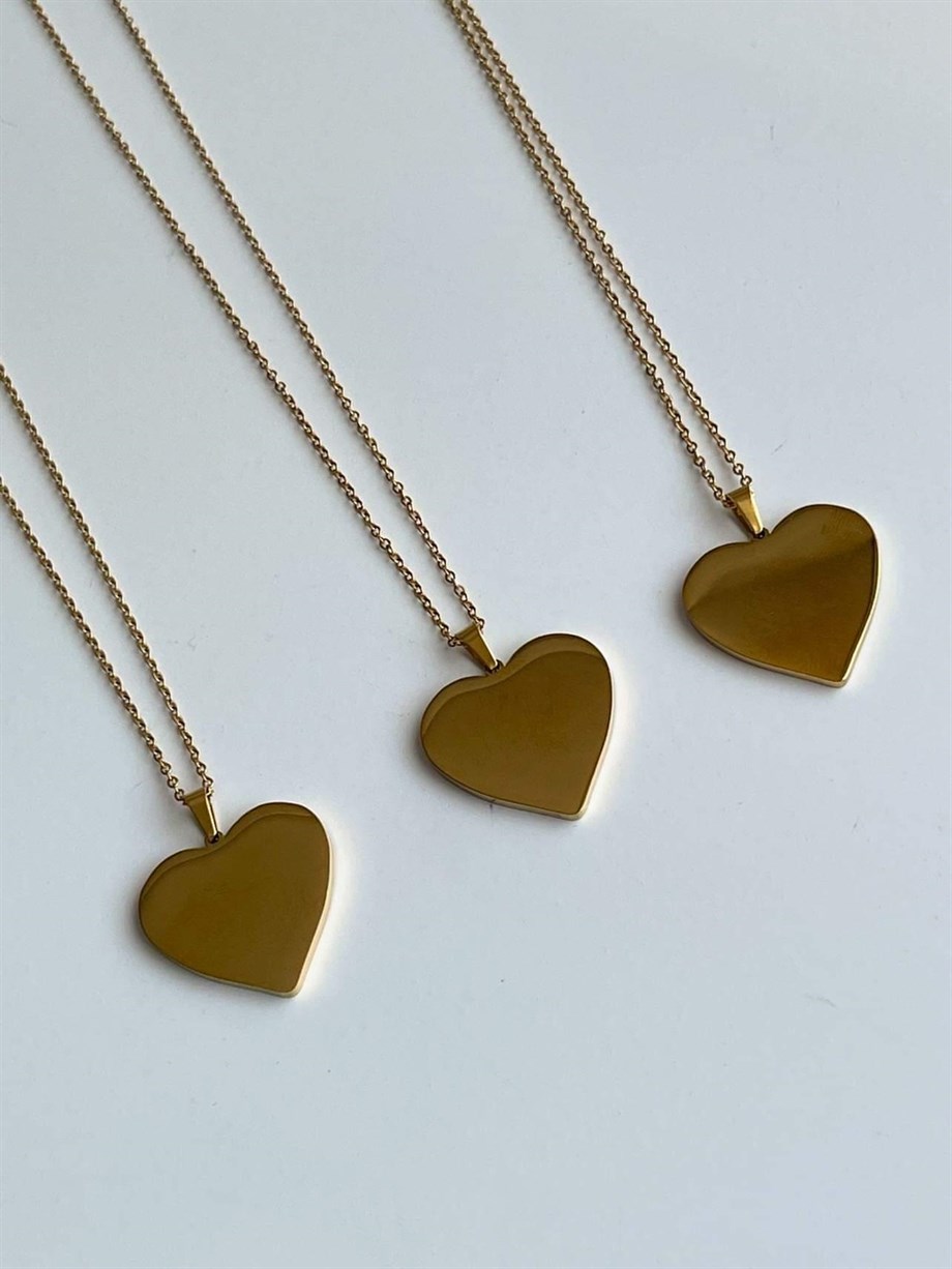 Çelik İsim Yazdırılabilir Kalp Plaka Uzun kolye (65 Cm)