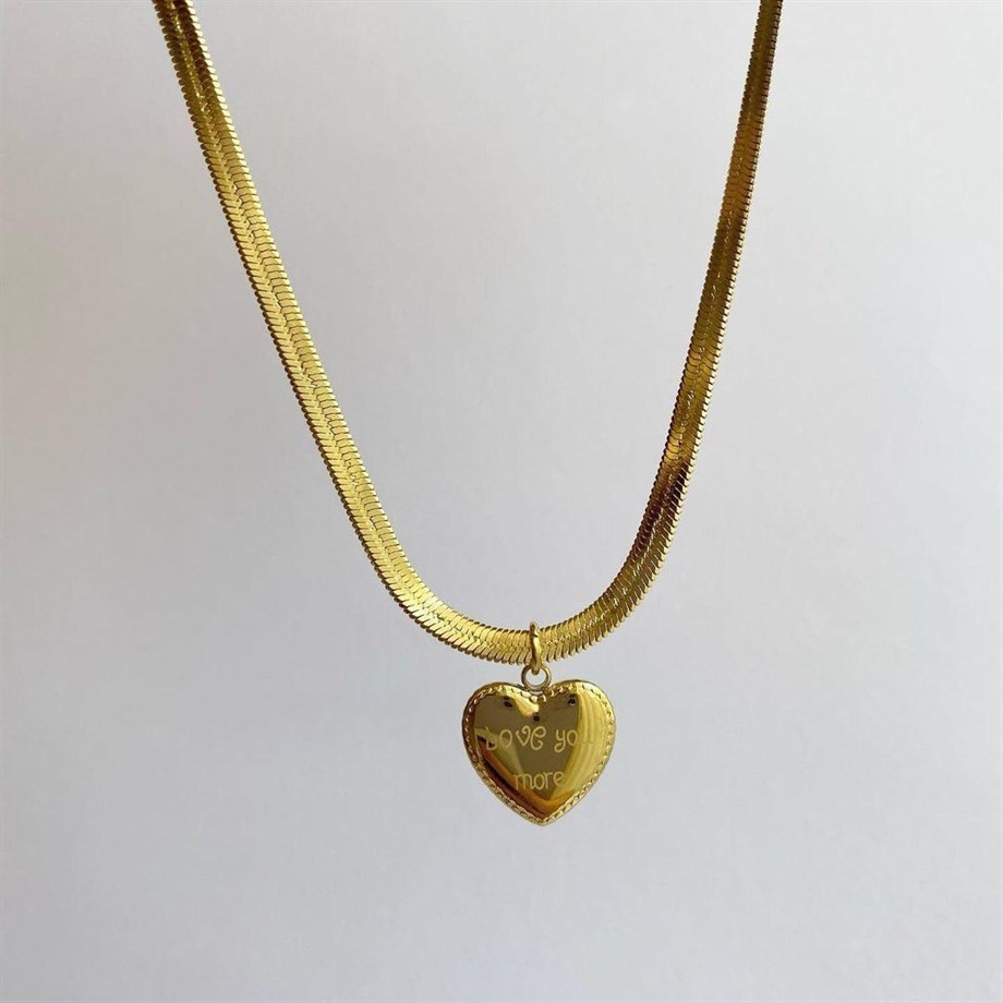 Çelik İtalyan Zincir Love Kalpli Kolye (45 Cm)