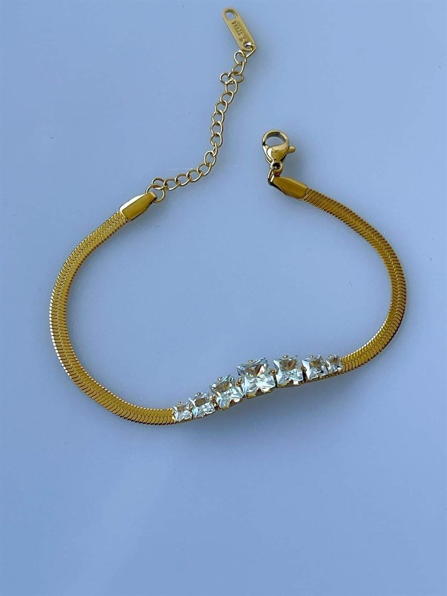 Çelik İtalyan Zincir Taşlı Bileklik (23 Cm)