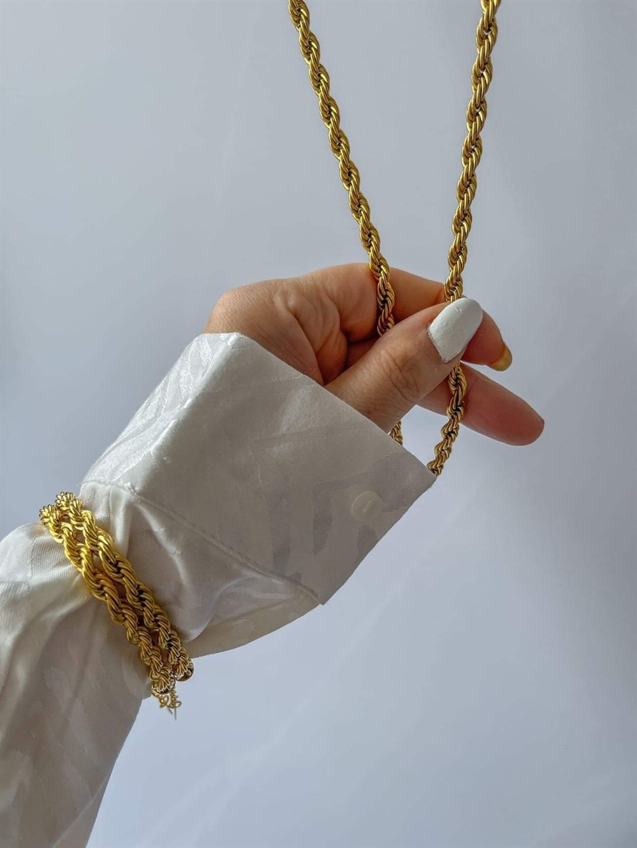 Çelik Kalın Burgu Halat Bileklik (24  Cm)