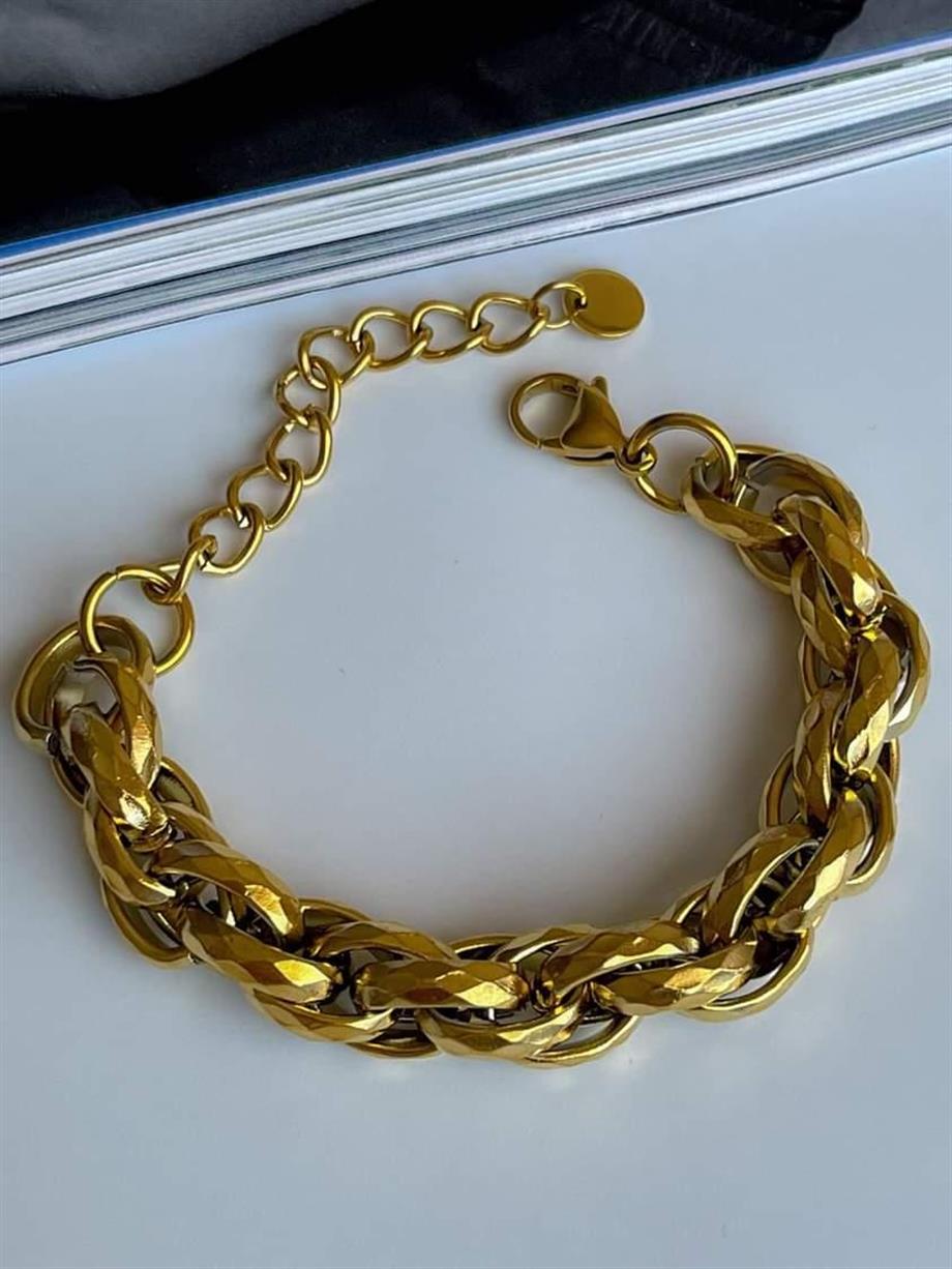 Çelik Kalın Geçmeli Örgü Bileklik  (21 Cm)