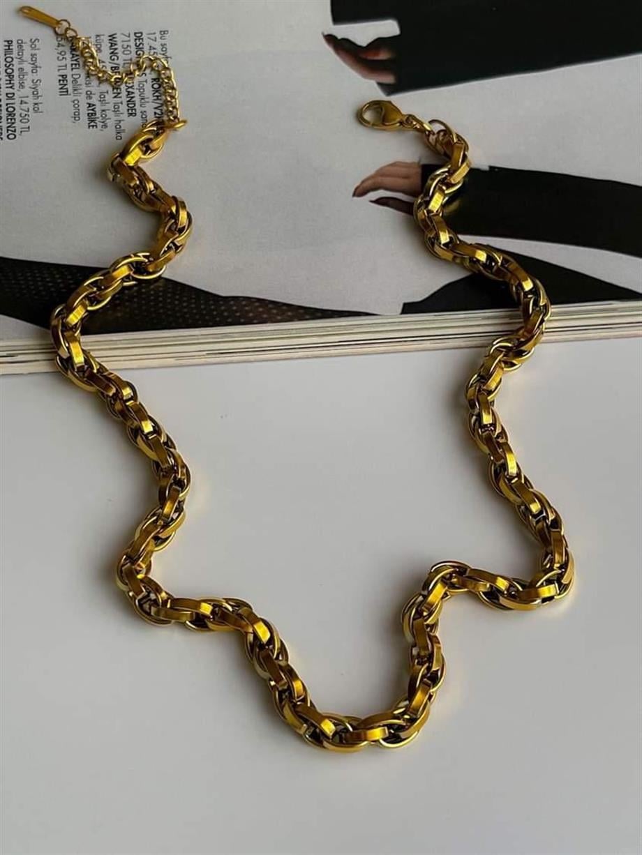 Çelik Kalın Geçmeli Örgü Kolye (48 Cm)