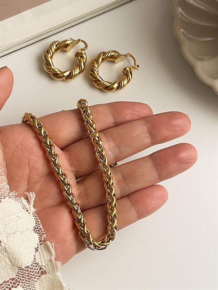 Çelik Kalın Örgü Kolye (47 Cm)