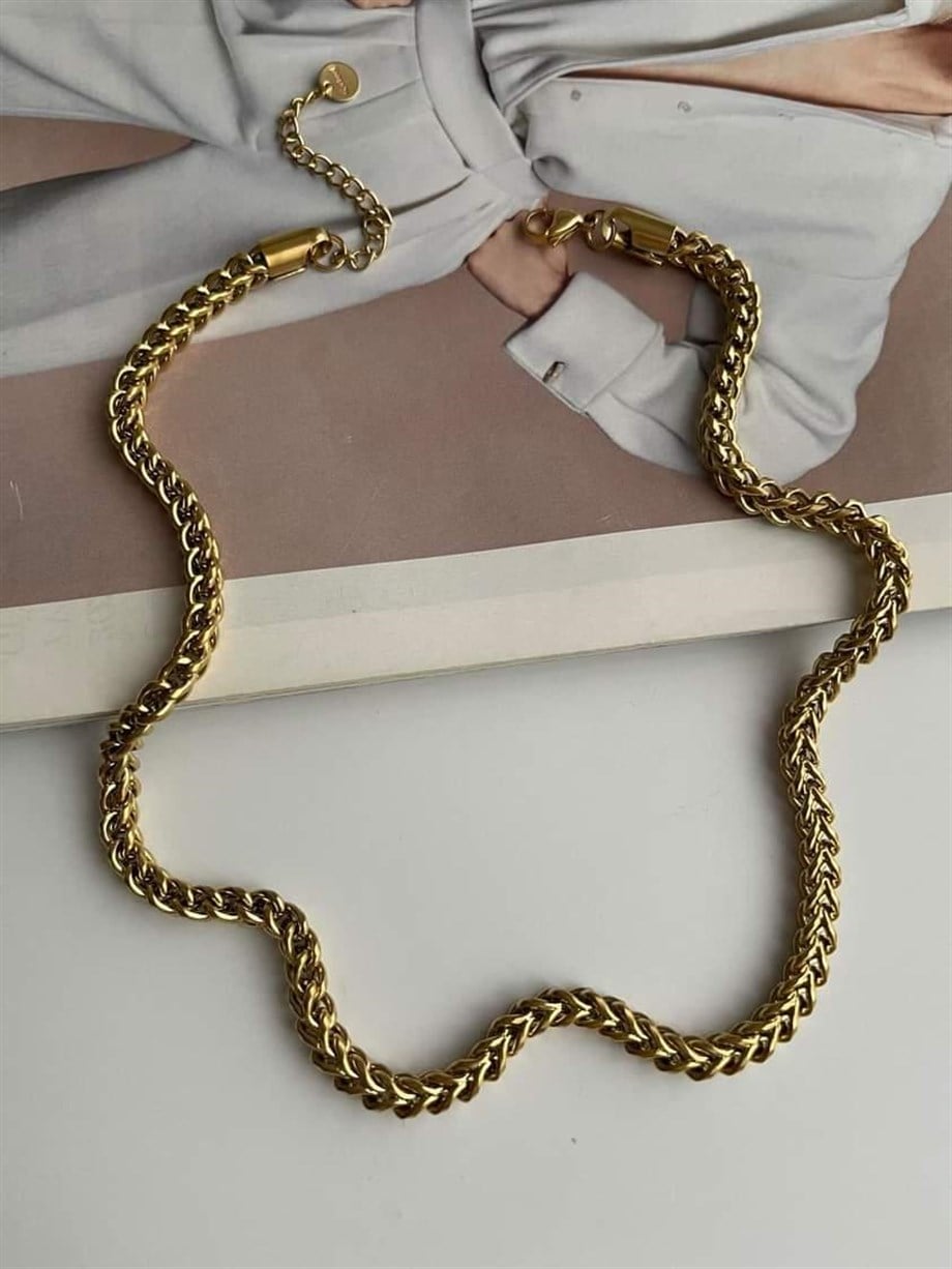 Çelik Kalın Örgü Kolye (52 Cm)