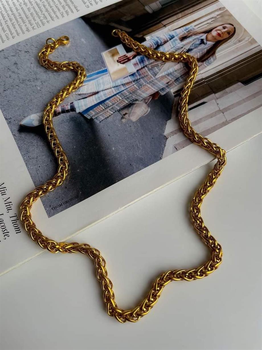 Çelik Kalın Örgü Uzun Kolye (55 Cm) (1 Numara)