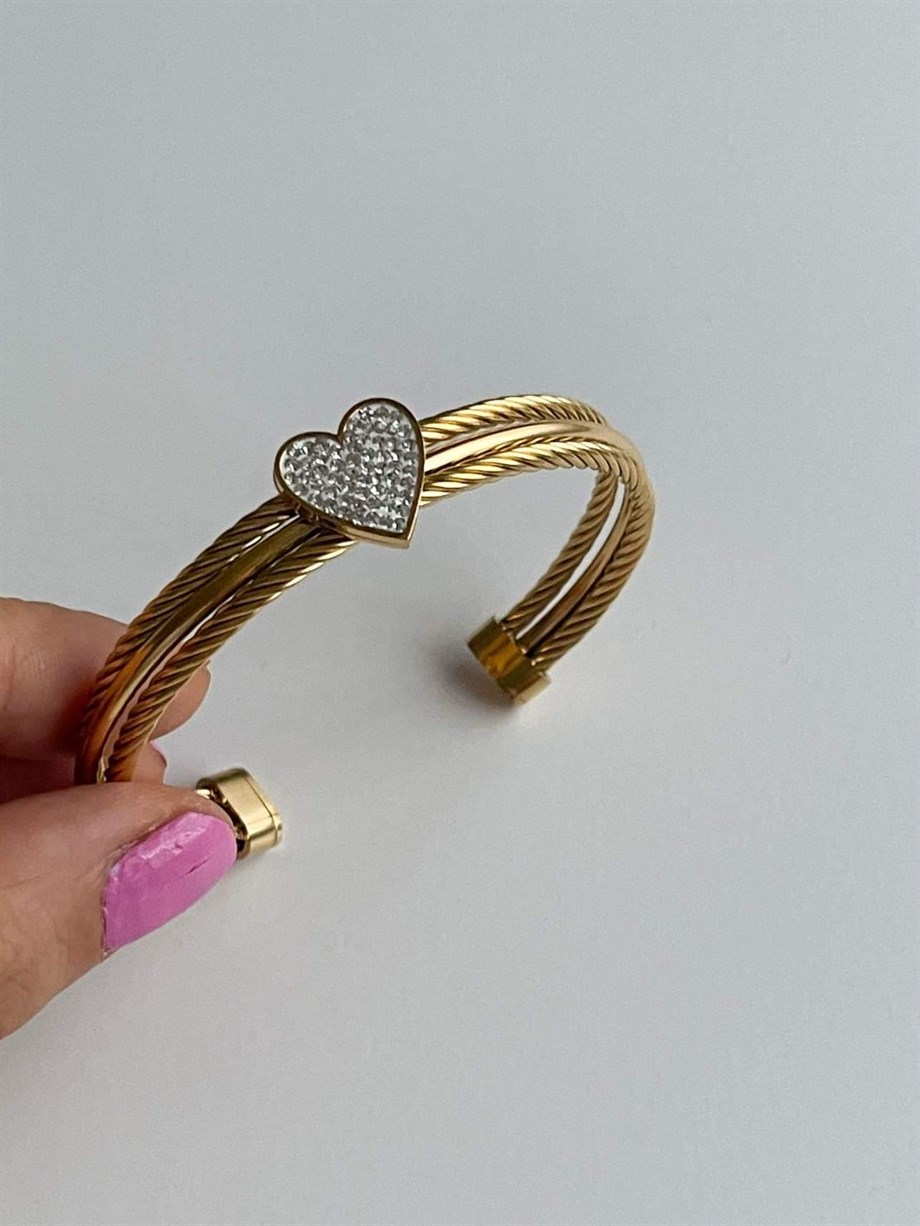 Çelik Kalpli Kelepçe Bileklik (6 Cm)