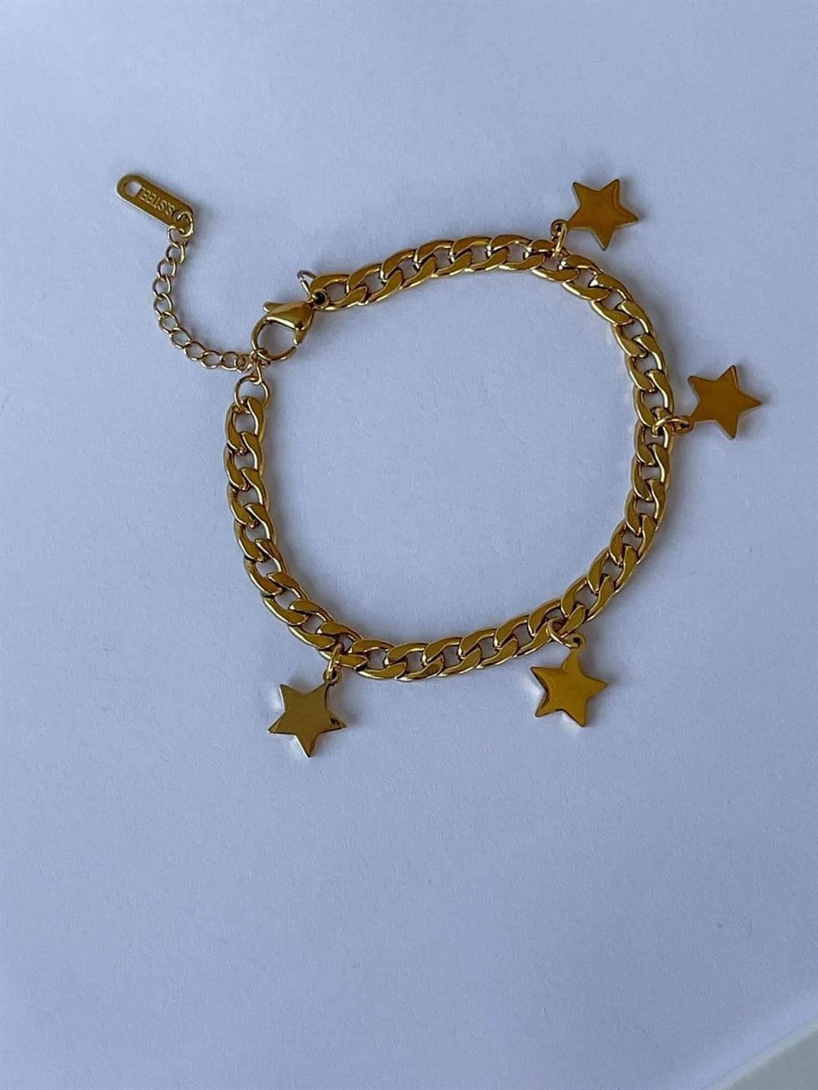 Çelik Klasik Zincir Üzerine Yıldız Bileklik (21 Cm)