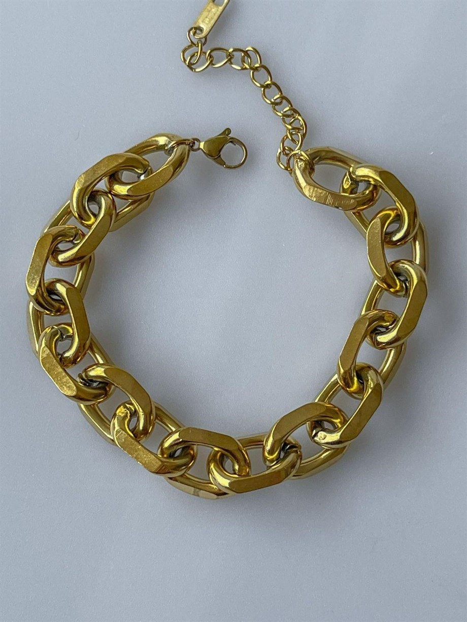 Çelik Köşeli Oval Zincir Bileklik (23 Cm)