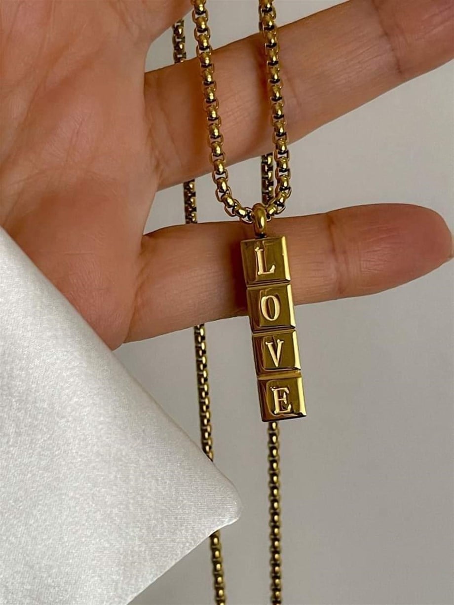 Çelik Love Küp Uzun Kolye (69 Cm)