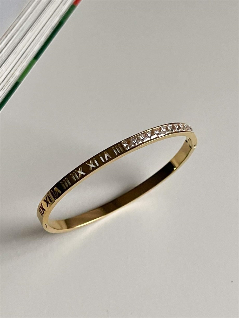 Çelik Marka Model Baget Taşlı Kelepçe Bileklik (6.20 Cm)