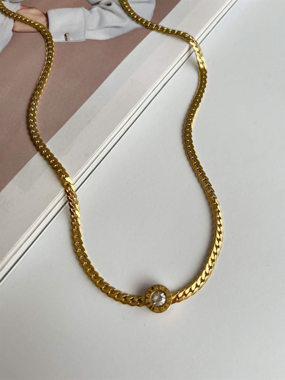 Çelik Marka Model Baget Taşlı Kolye (46 Cm)