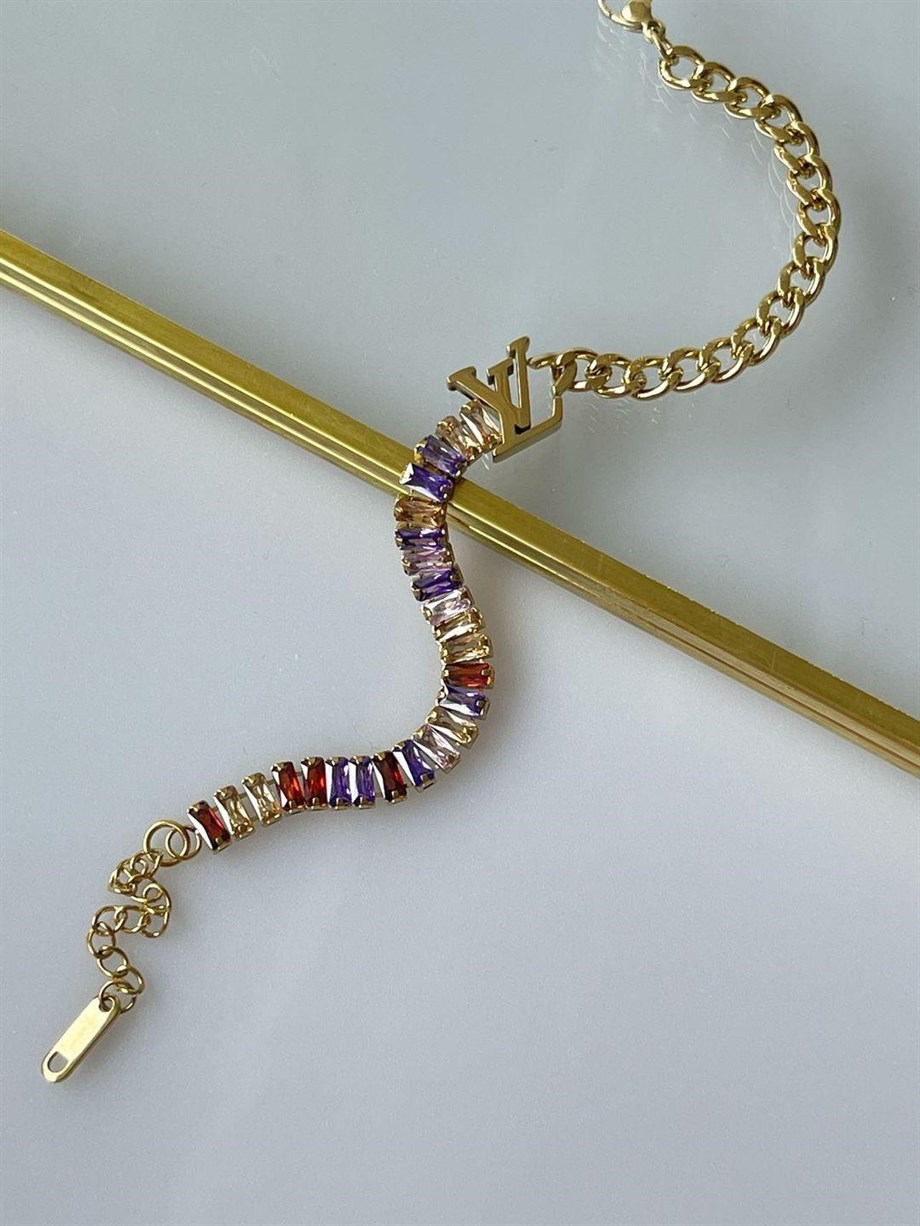 Çelik Marka Model Renkli Taşlı Lena Bileklik (21 Cm)