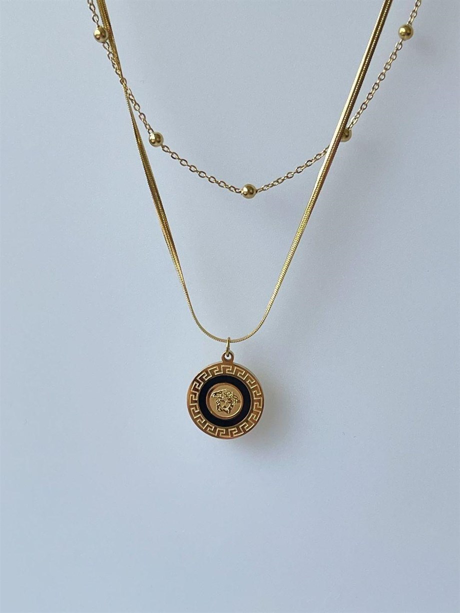 Çelik Marka Model Topçuklu İkili Birleşik Kombin Kolye (42 Cm)