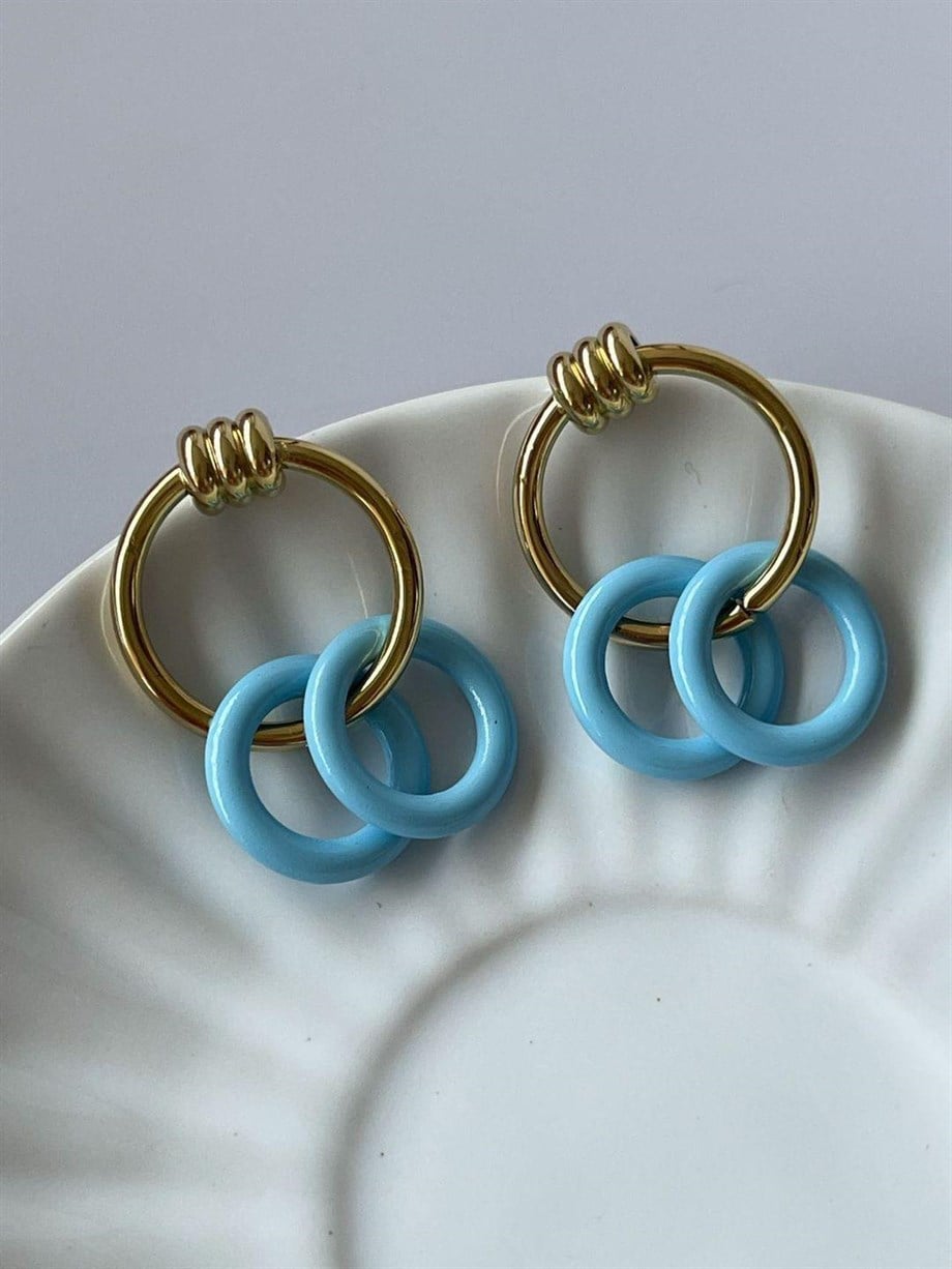 Çelik Mavi Halkalı Küpe (3 Cm)