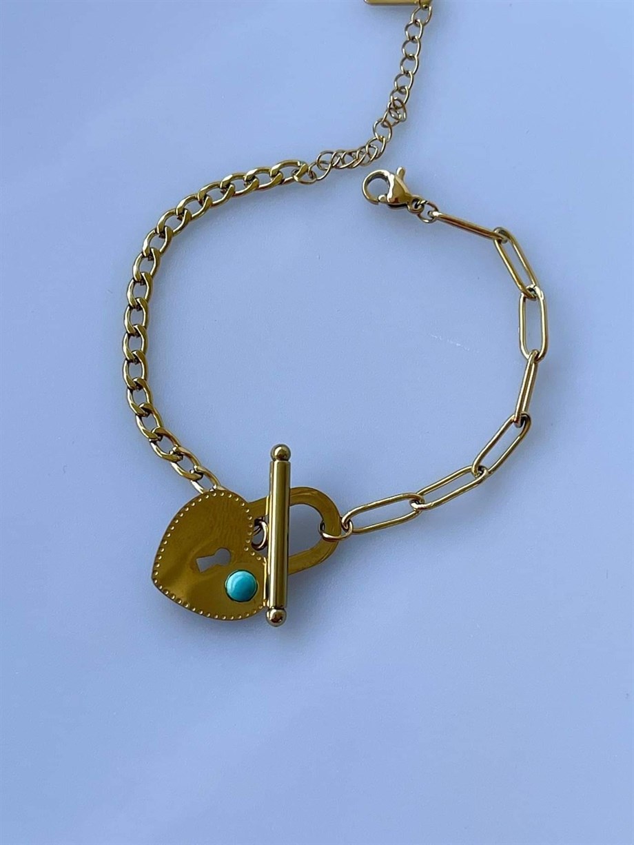 Çelik Mavi Taşlı Bileklik (21 Cm)