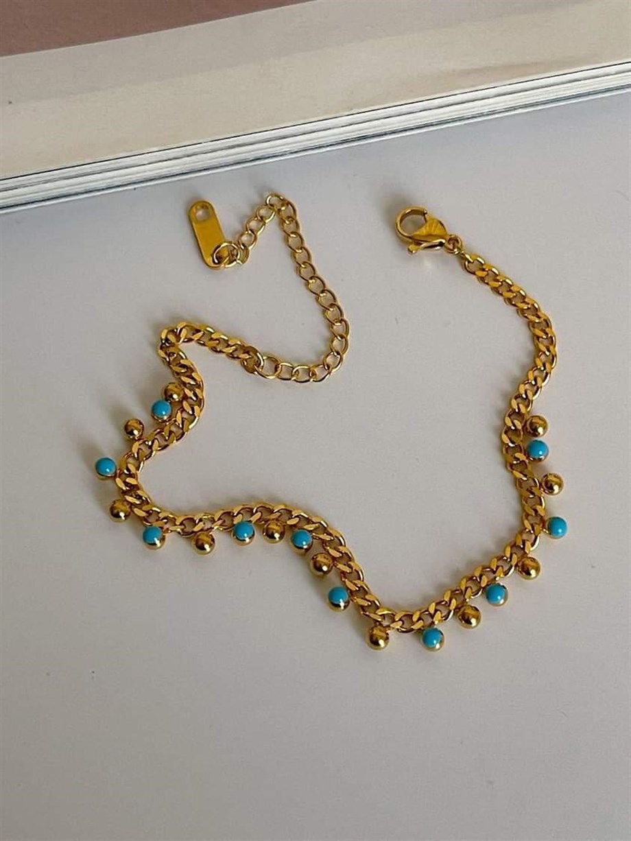 Çelik Mavi Taşlı Bileklik (22 Cm)