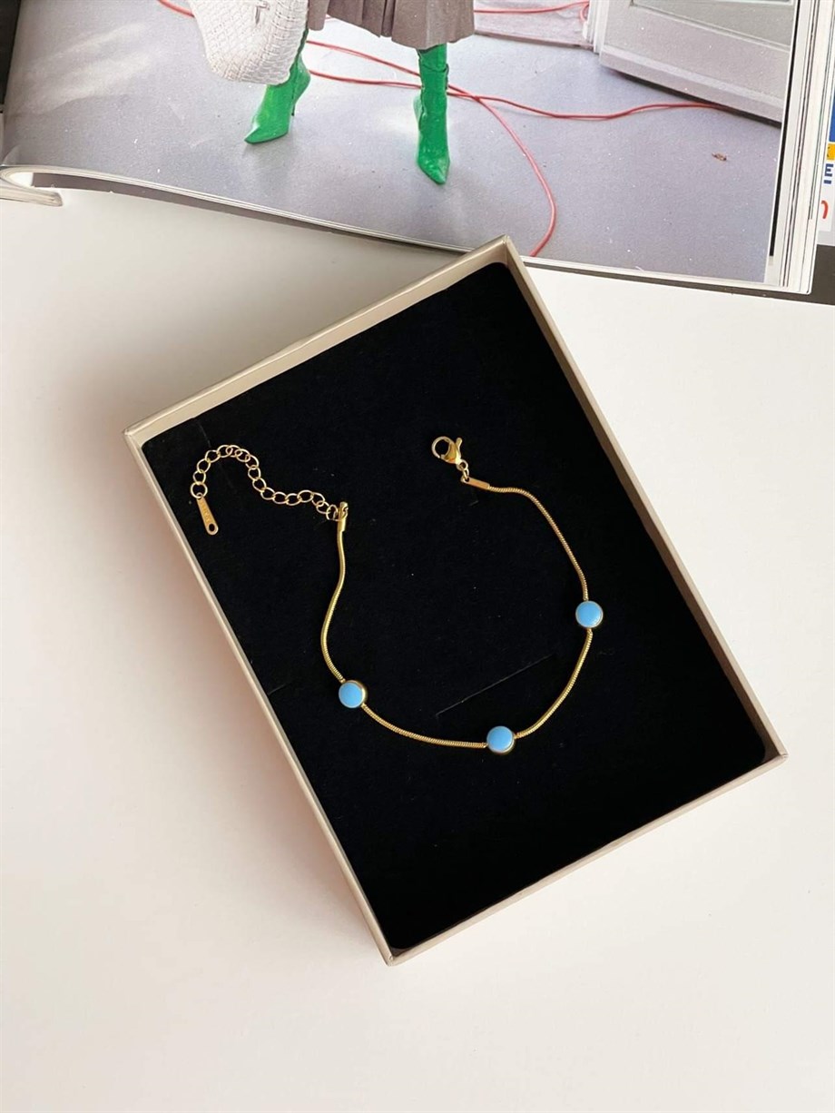 Çelik Mavi Taşlı Bileklik (23 Cm)