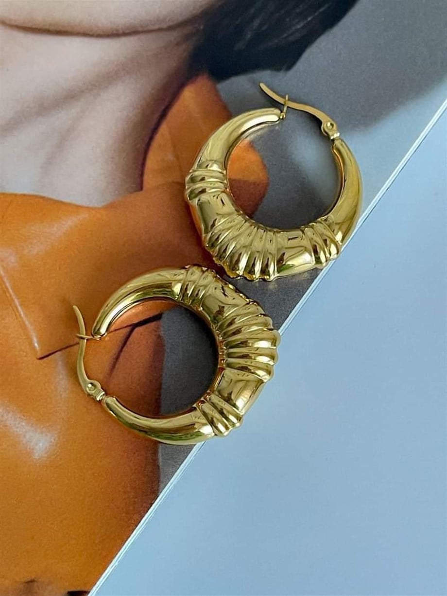 Çelik Midye Halka Küpe (3 Cm)