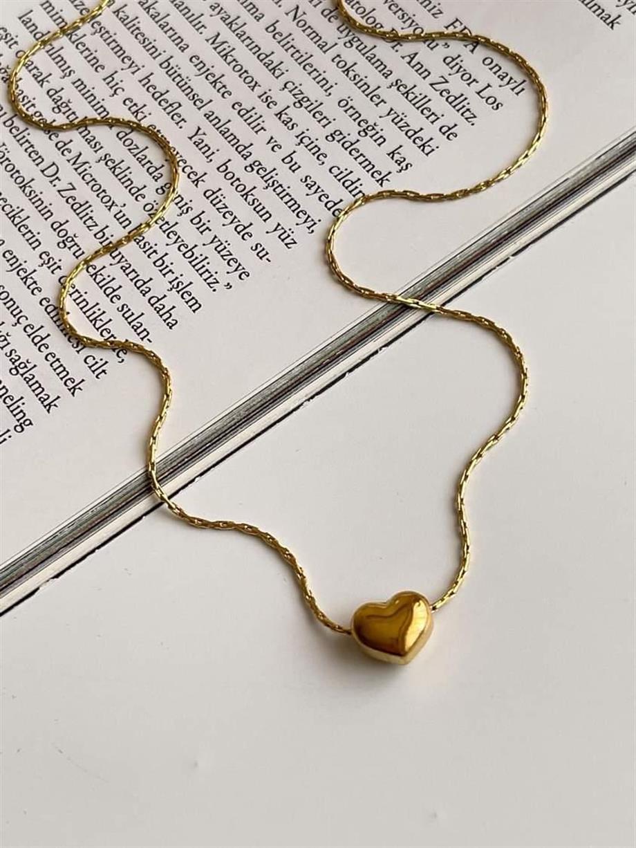 Çelik Minimal Kalpli Kolye (44 Cm)