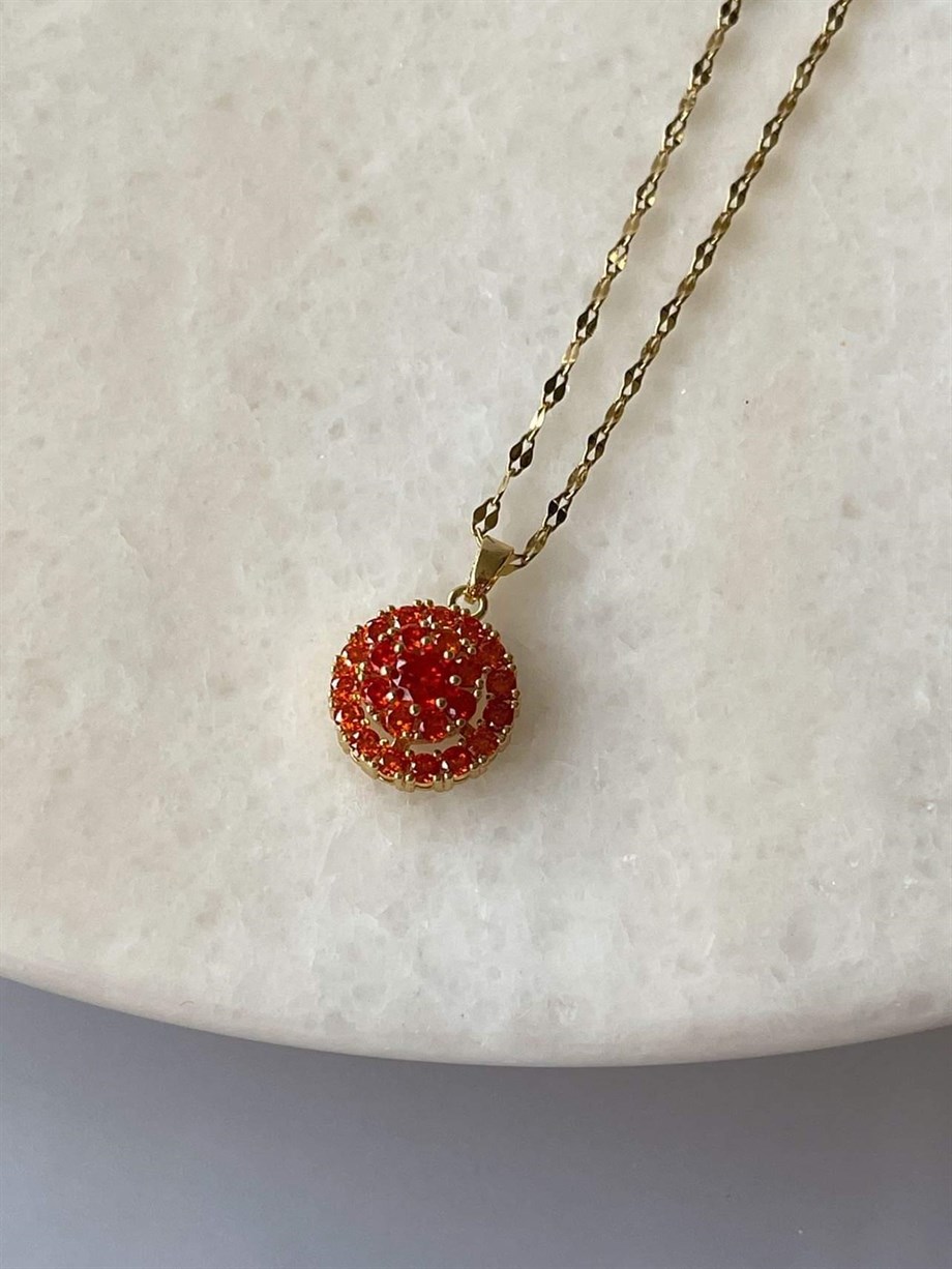 Çelik Nar Çiçeği Zirkon Taşlı Minimal Kolye (45 Cm)