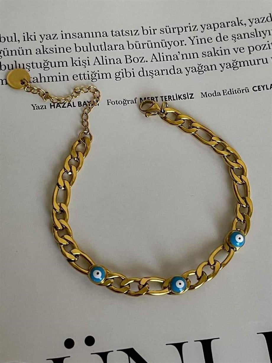 Çelik Nazar Boncuklu Boyfriend Bileklik (23 Cm)