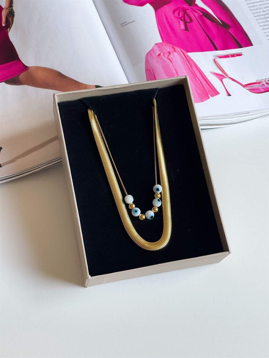 Çelik Nazar Boncuklu Kolye (44 Cm)