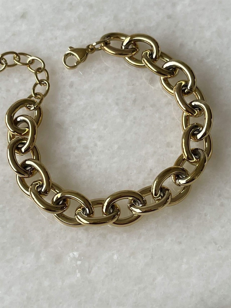 Çelik Oval Halkalı Kalın Bileklik (22 Cm)