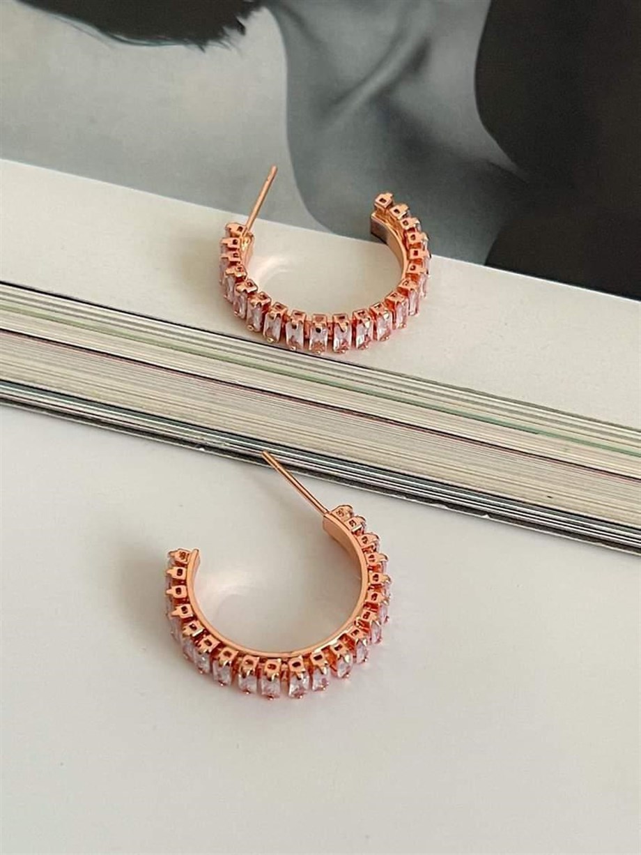 Çelik Pembe Baget Taşlı Halka Küpe (2.20 Cm)