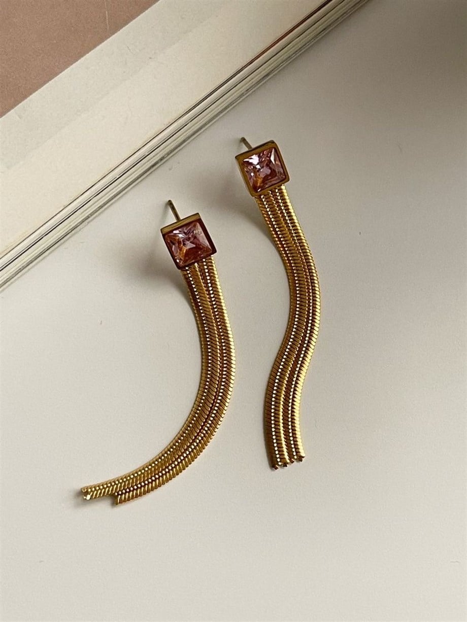 Çelik Pembe Baget Taşlı Küpe (5 Cm)