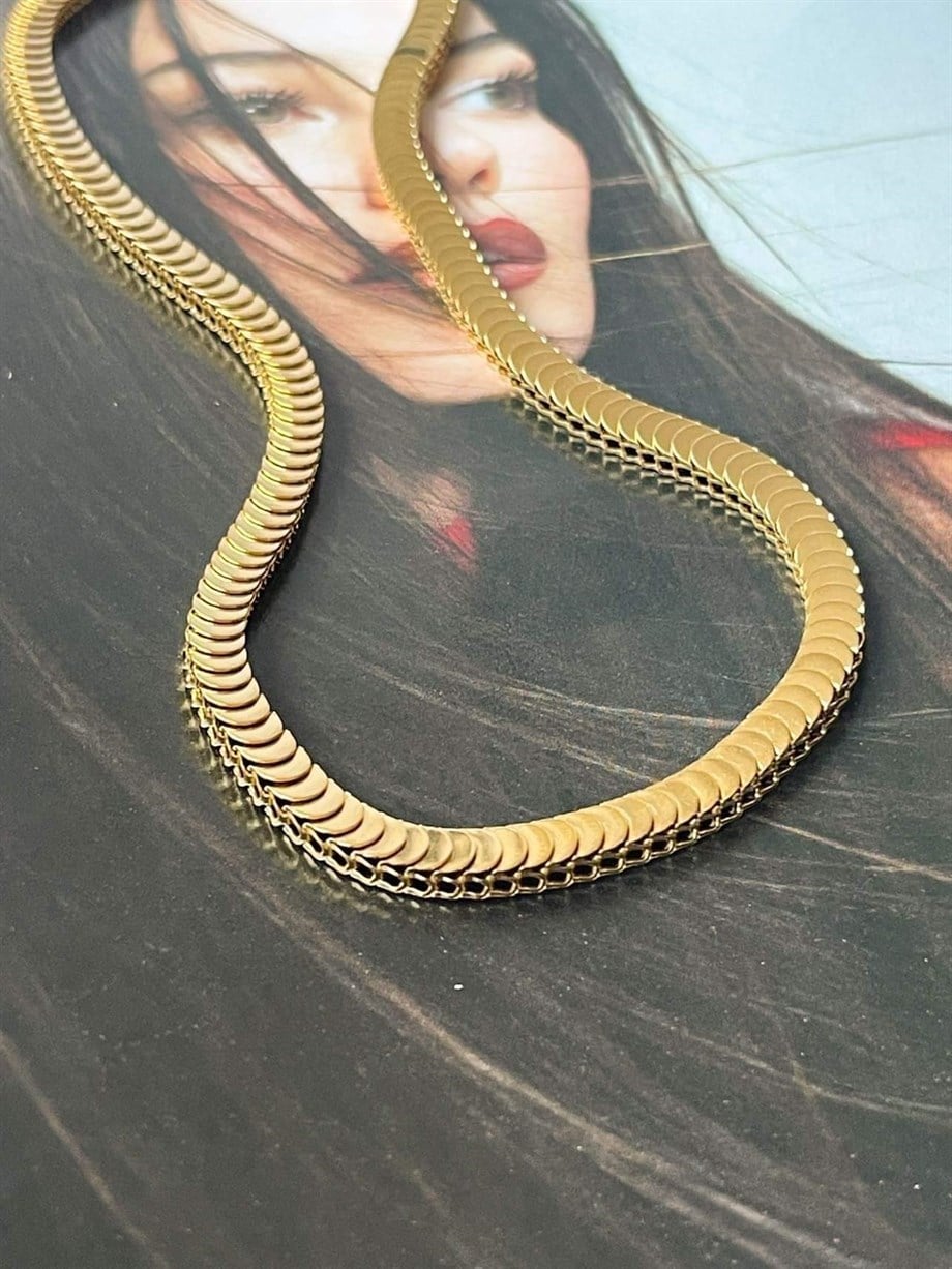 Çelik Pul Tasarım Kolye (46 Cm)