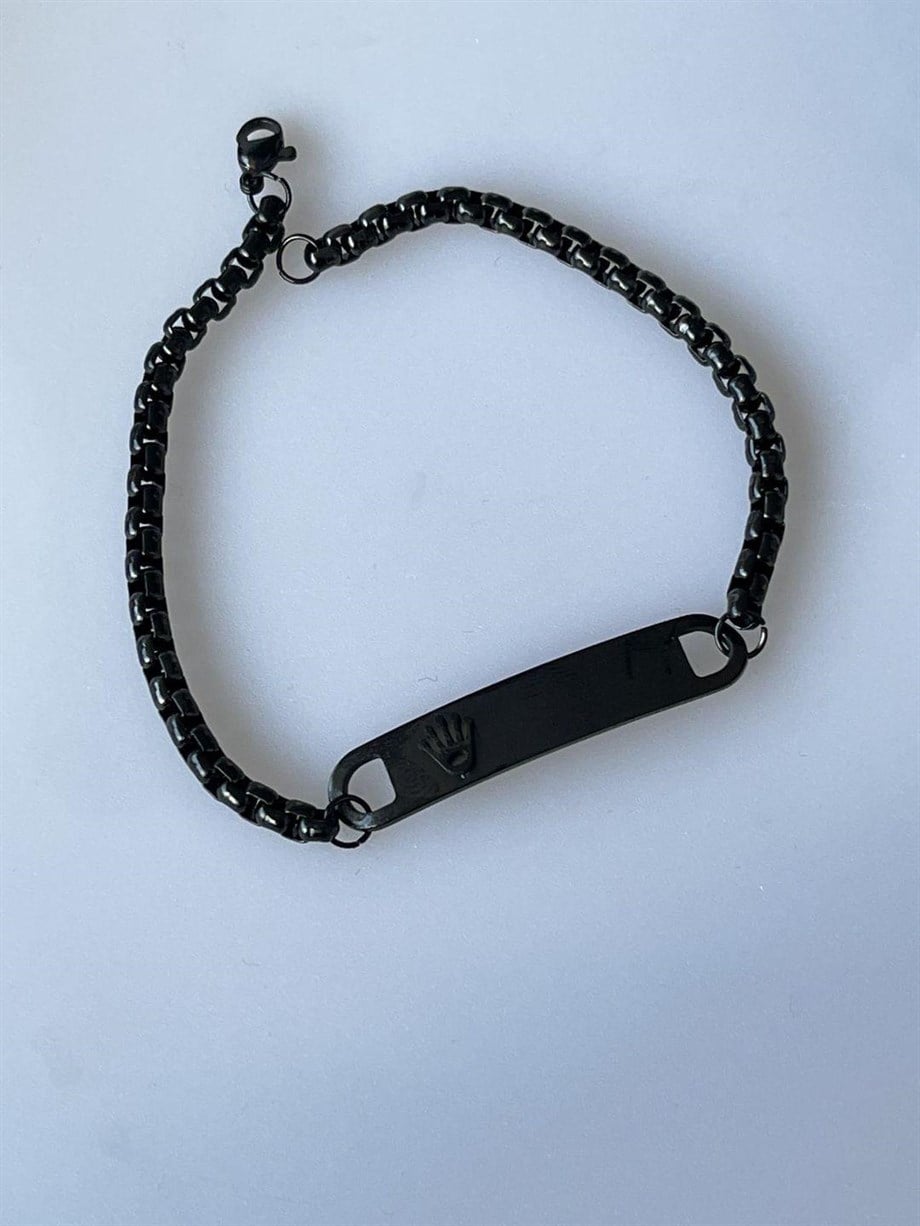 Çelik Siyah İsim Yazdırılabilir Künye Bileklik (22 Cm)