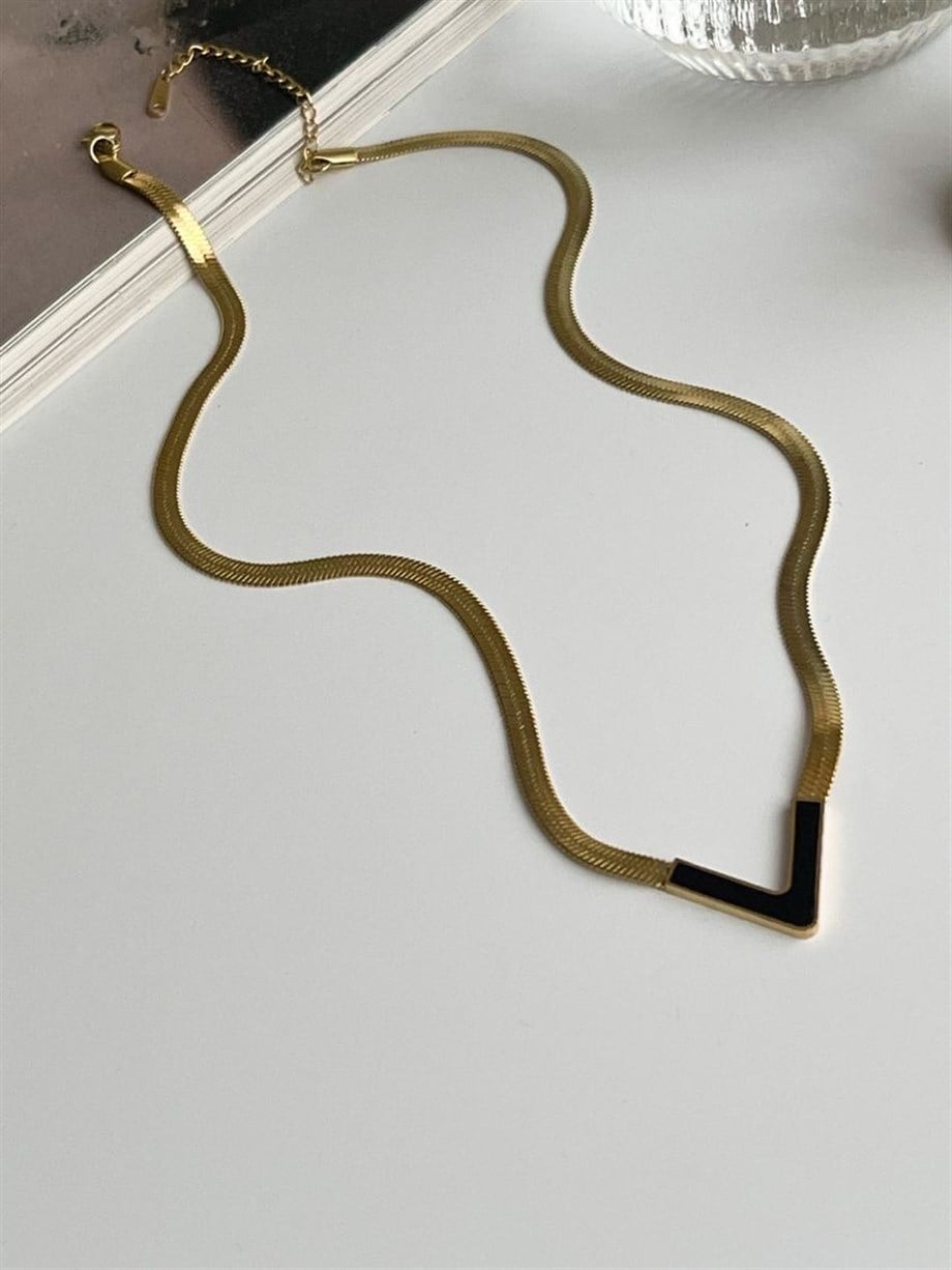 Çelik Siyah Üçgen Uçlu İtalyan Zincir Kolye (47 Cm)