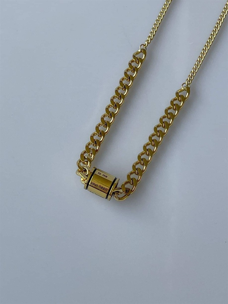 Çelik Sloganlı Rulo Kolye (43 Cm)