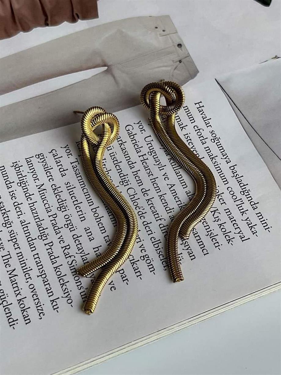Çelik Snake Düğüm Uzun Küpe (7 Cm)