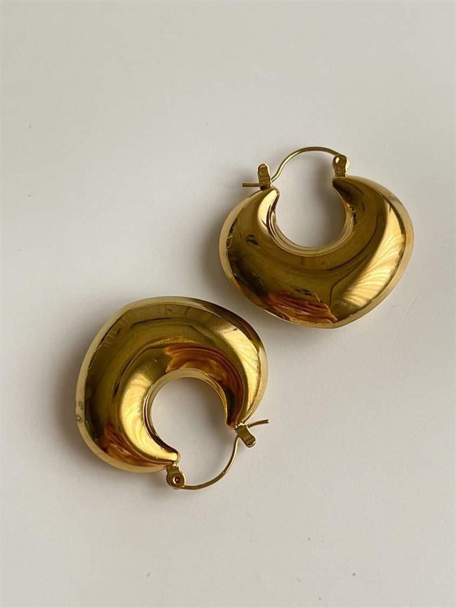 Çelik Steel Gold Renk Tombul Bombeli Küpe (2.60 Cm)