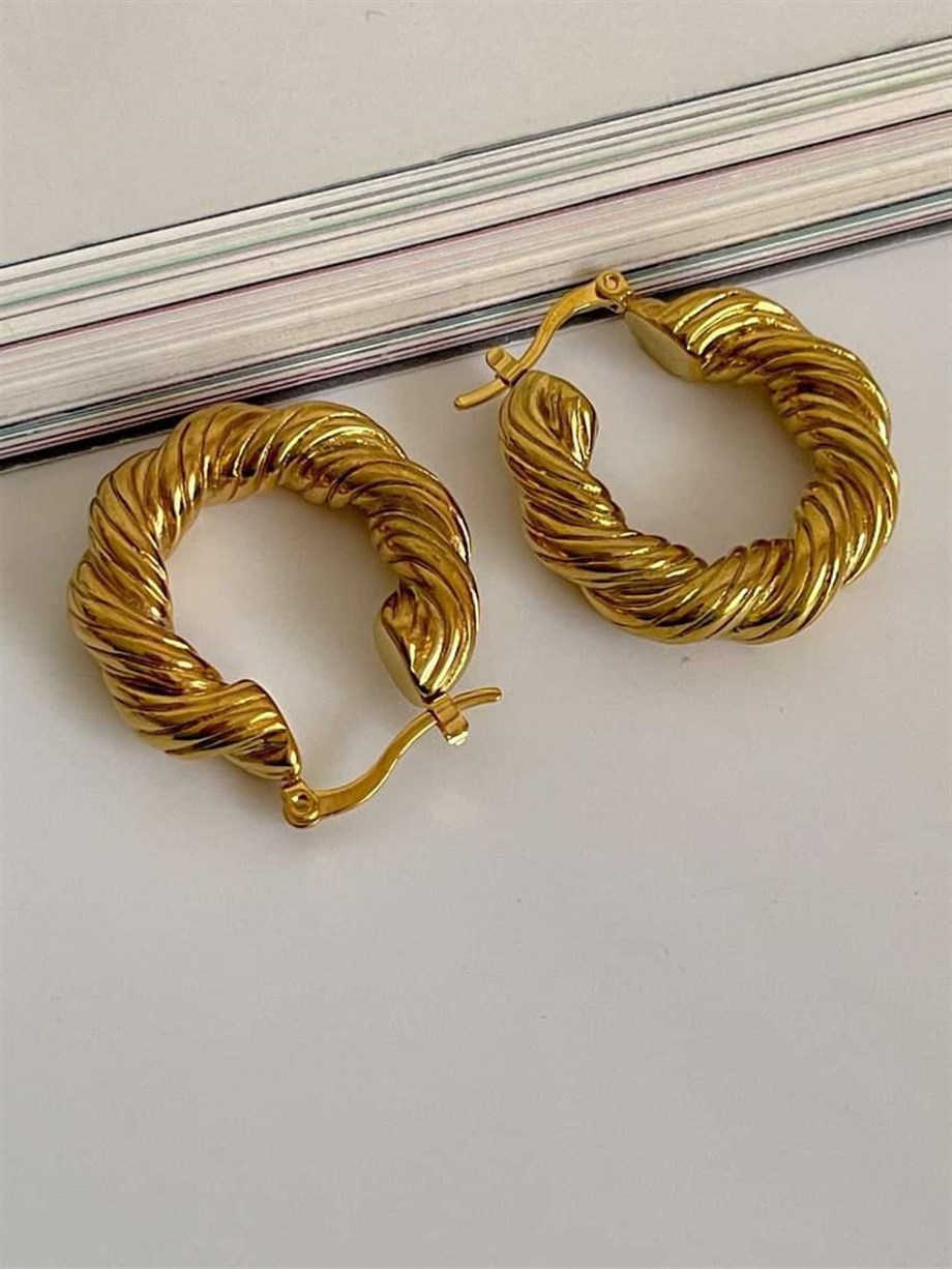 Çelik Steel Halka Burgu Model Küpe (3 Cm)