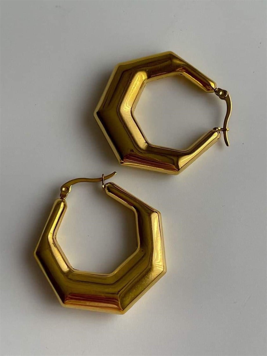 Çelik Steel Köşeli Halka Küpe (3.5 Cm)