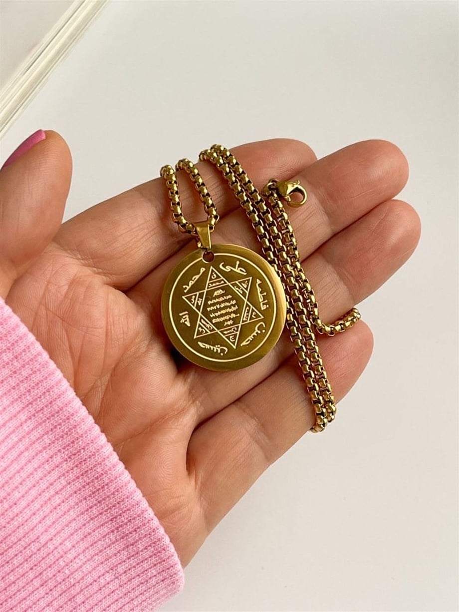 Çelik Süleyman Mührü Dua Kolye (60 Cm)