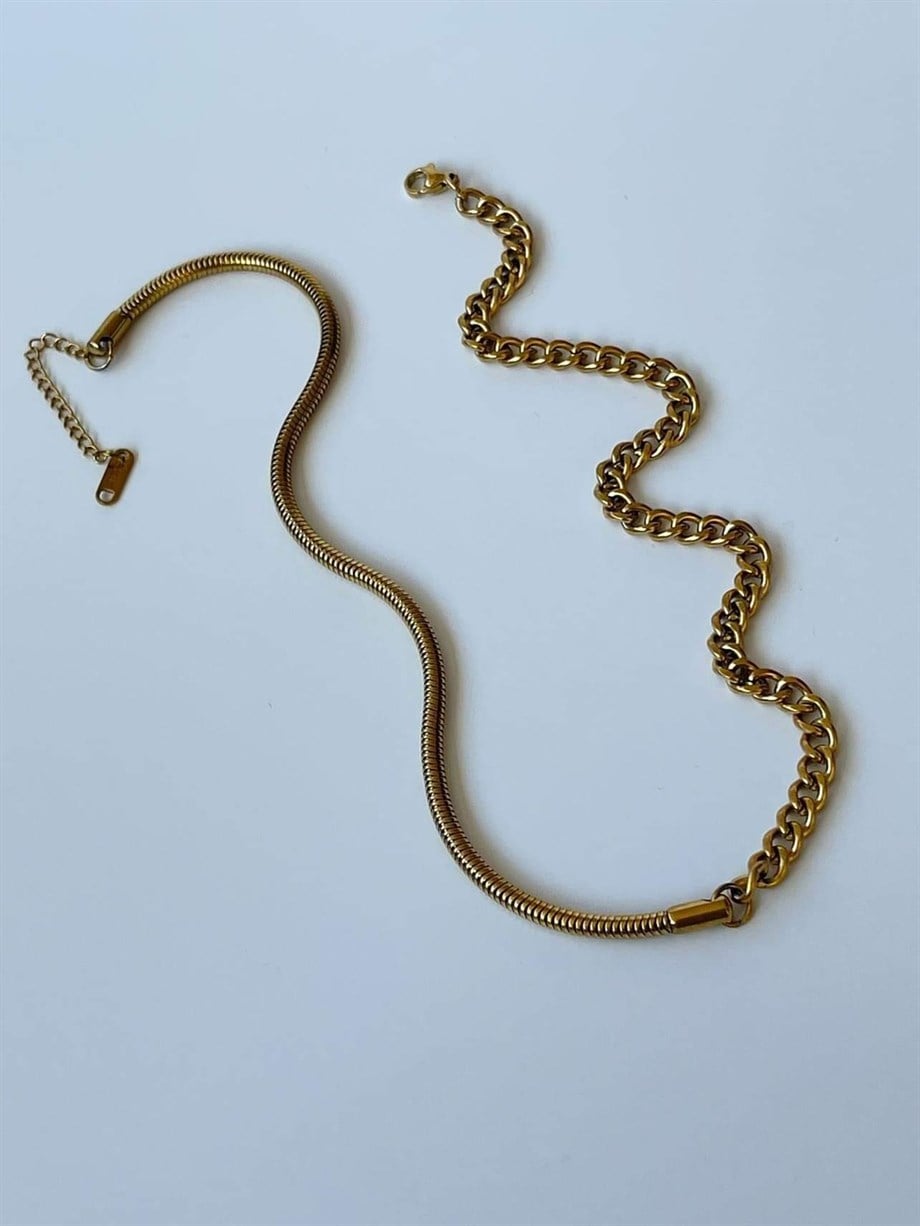 Çelik Tasarım İki Tarafı Farklı Snake Zincir Kolye (46 Cm)