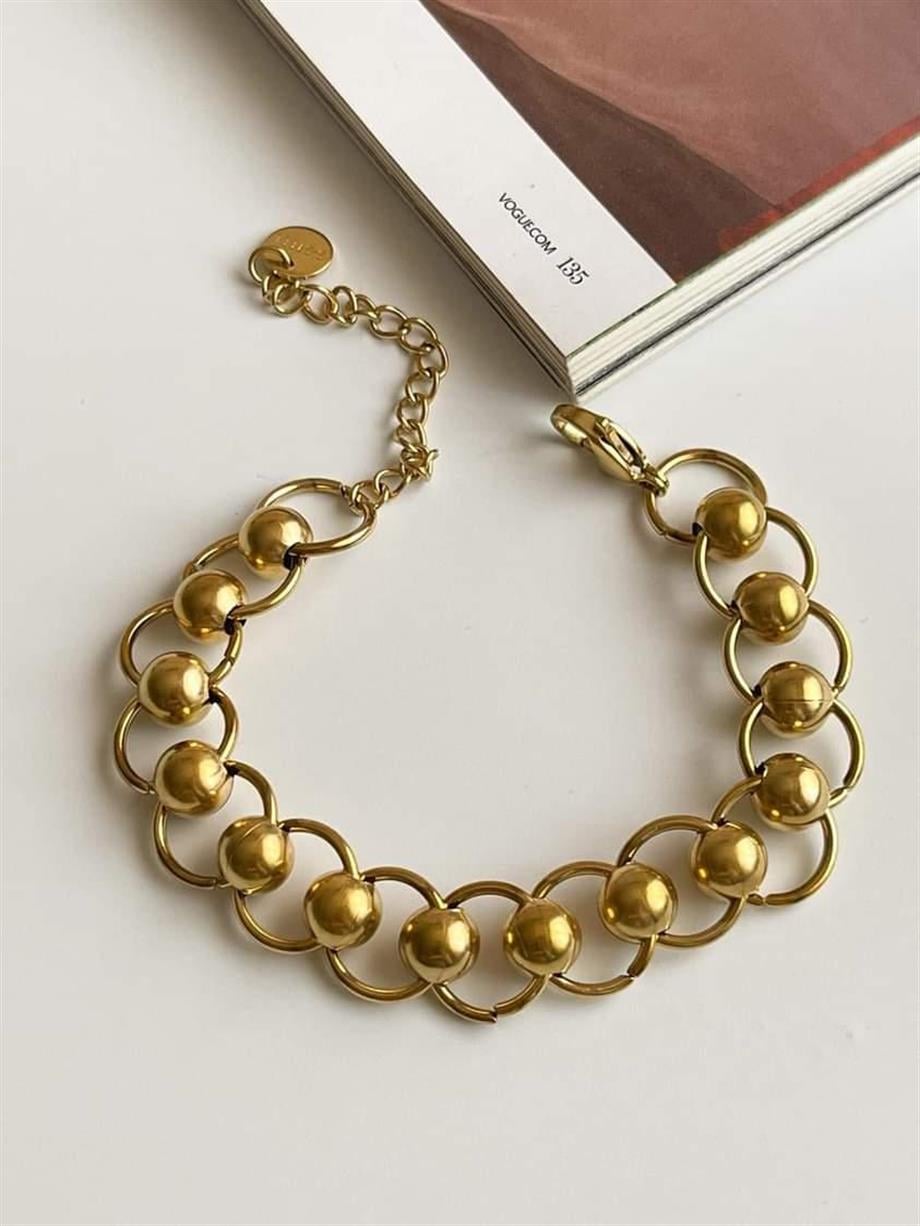 Çelik Topçuklu Kalın Bileklik (23 Cm)