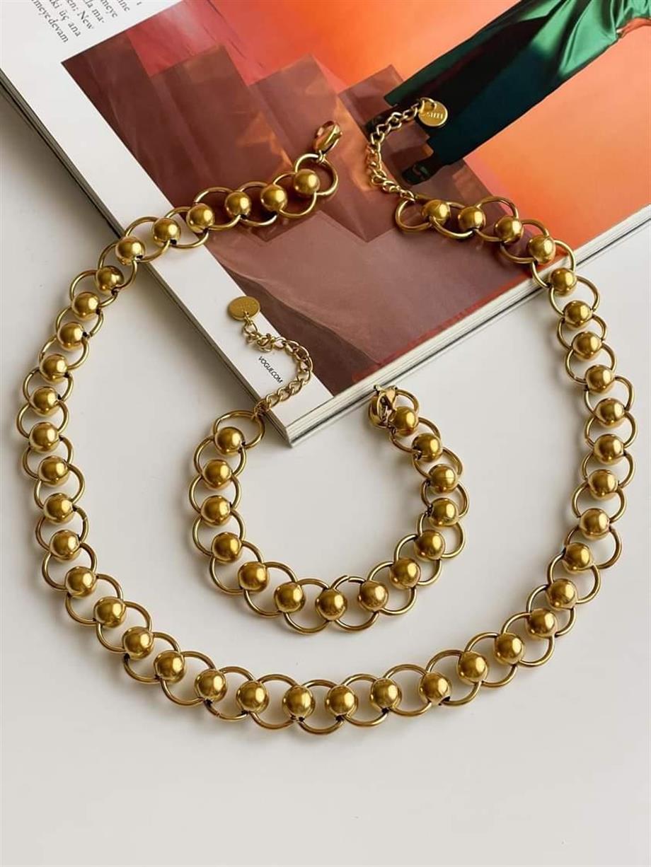 Çelik Topçuklu Kalın Kolye (52 Cm)