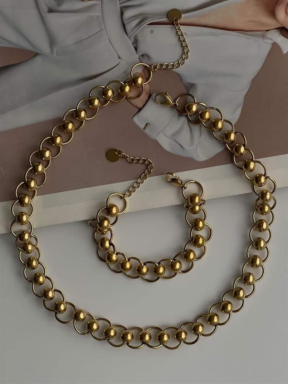 Çelik Topçuklu Kalın Vintage Bileklik (23 Cm)